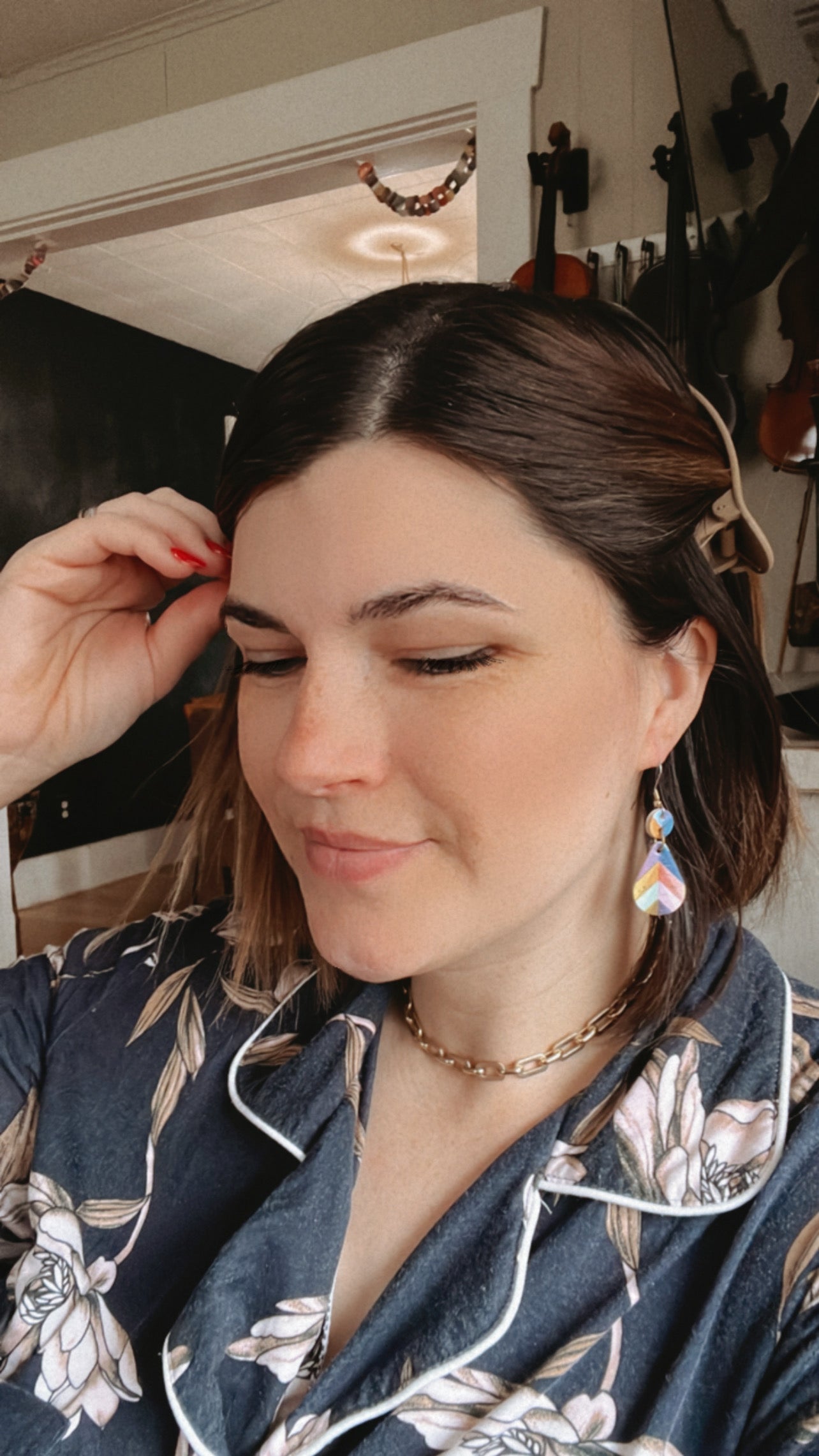 Leather Earrings / Droplets / Prismatic Shard Cork