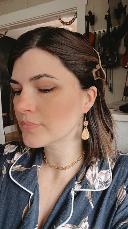 Leather Earrings / Droplets / Gold Flake Cork