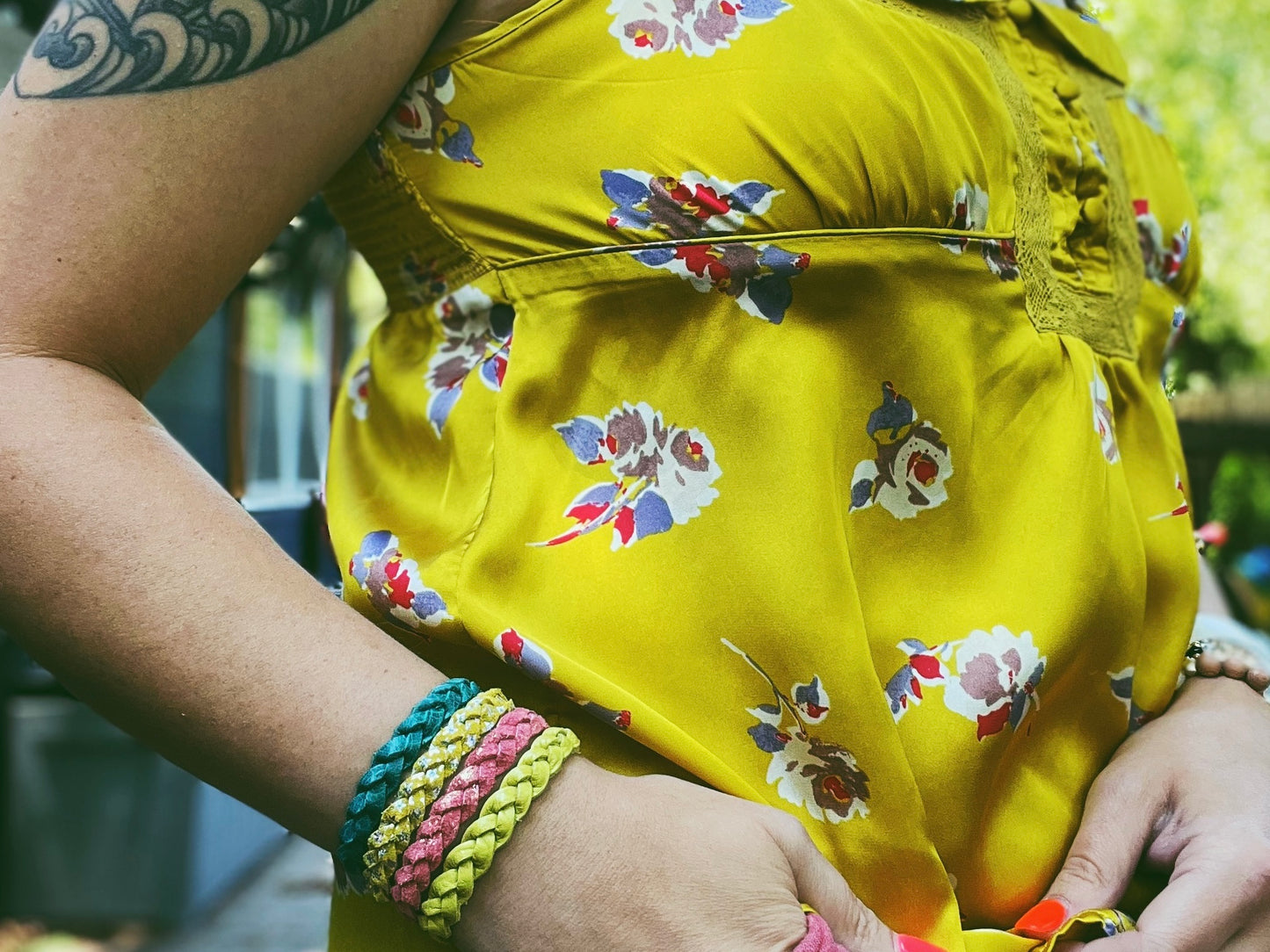 Braided Leather Bracelet / Spring Bouquet