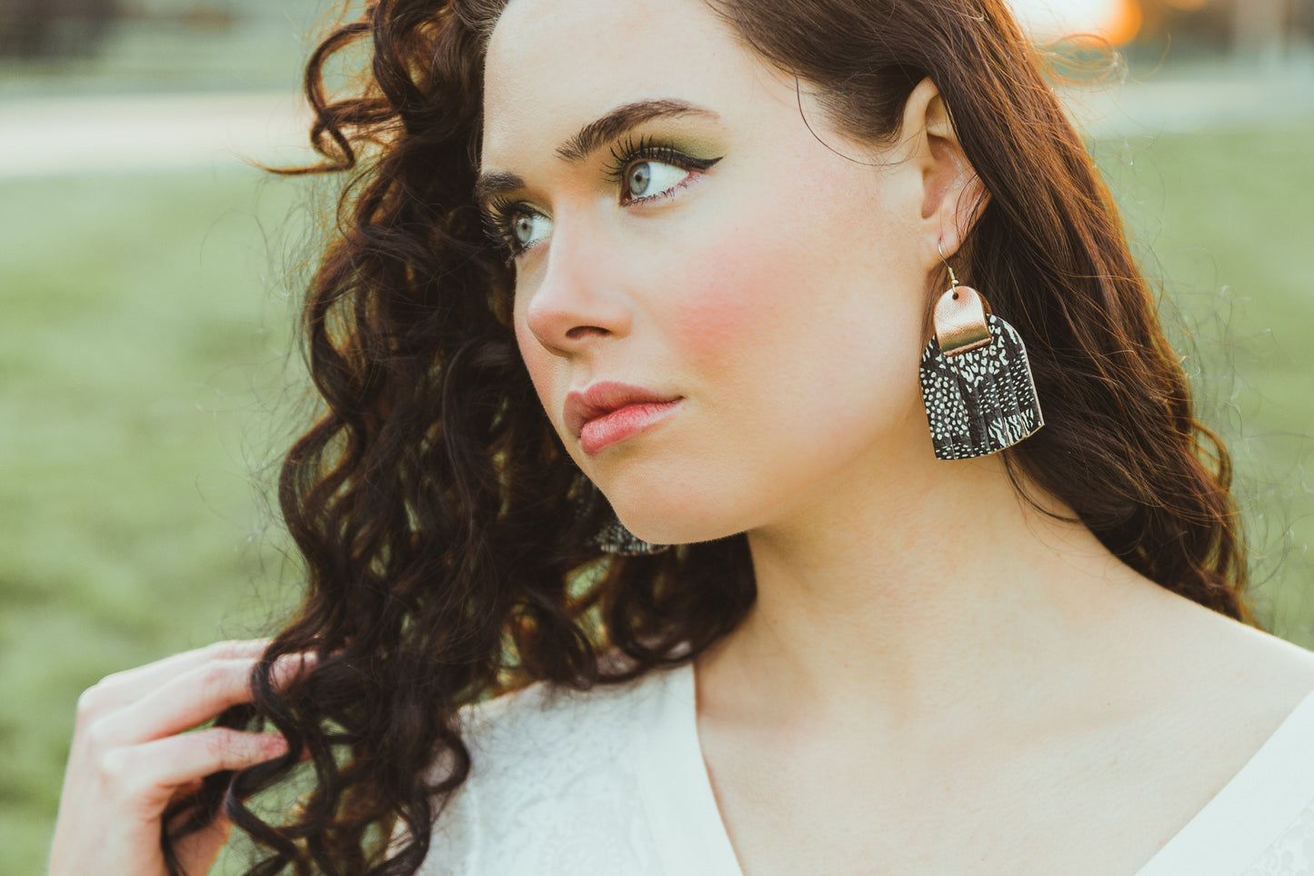 Leather Earrings / Fringies / Western Floral & Ice White Shimmer