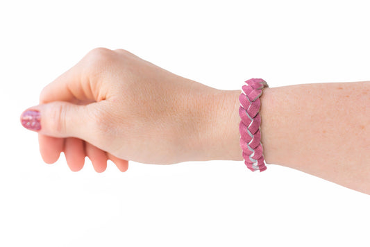 Braided Leather Bracelet / Berry Tie Dye