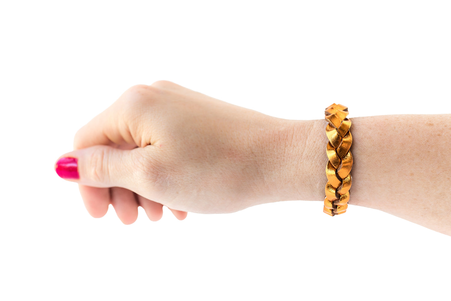 Braided Leather Bracelet / Metallic Orange