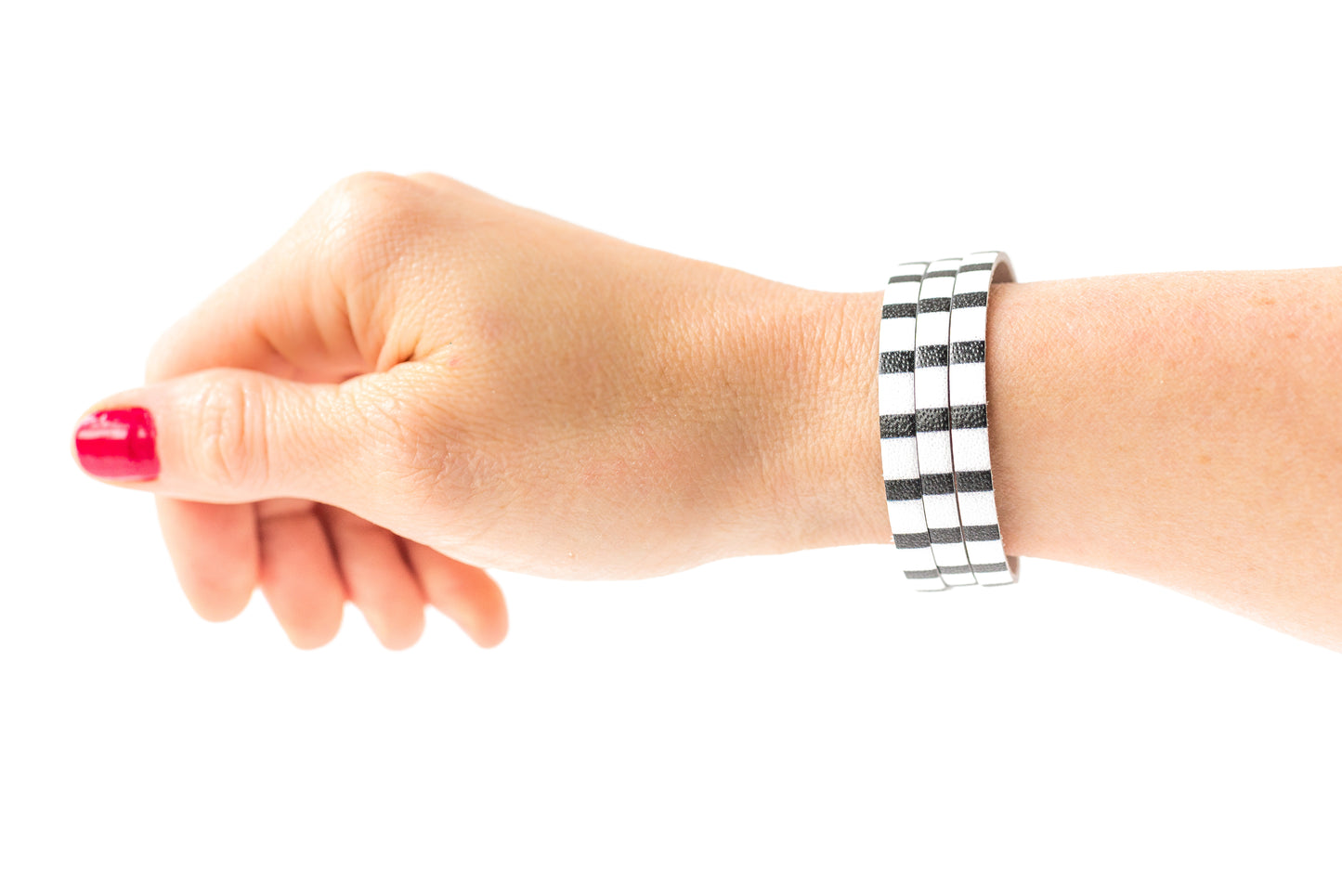 Leather Bracelet / Ultra Skinny Sliced Cuff / Striped