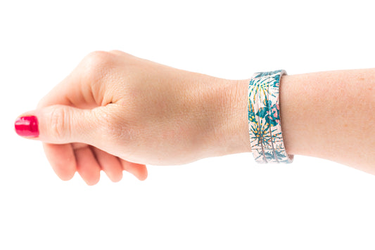 Leather Bracelet / Ultra Skinny Sliced Cuff / Neon Palms