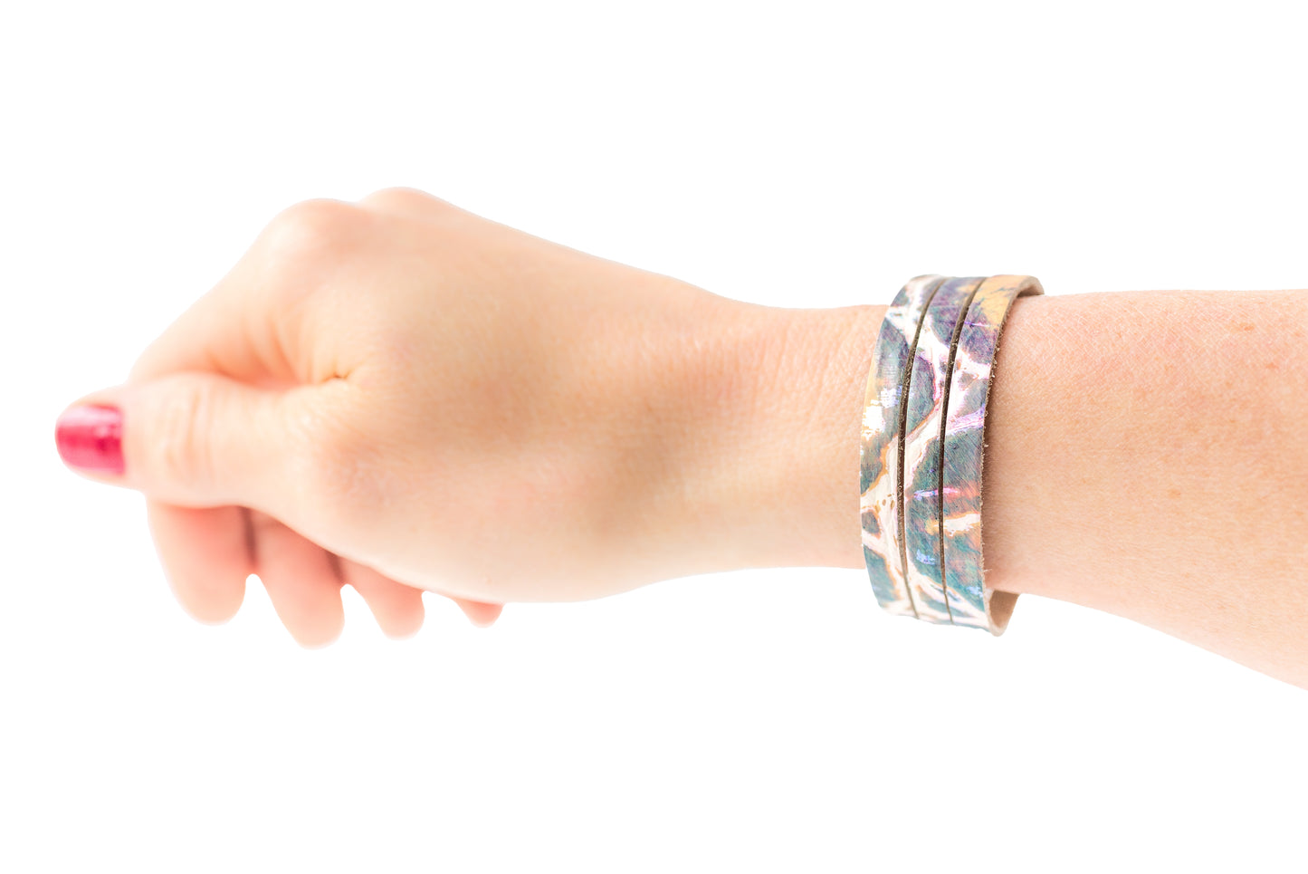 Leather Bracelet / Ultra Skinny Sliced Cuff / Prism Reptile