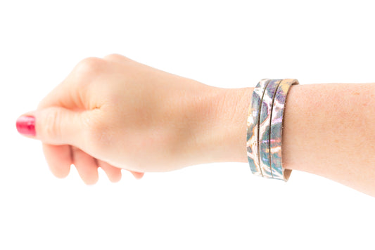 Leather Bracelet / Ultra Skinny Sliced Cuff / Prism Reptile