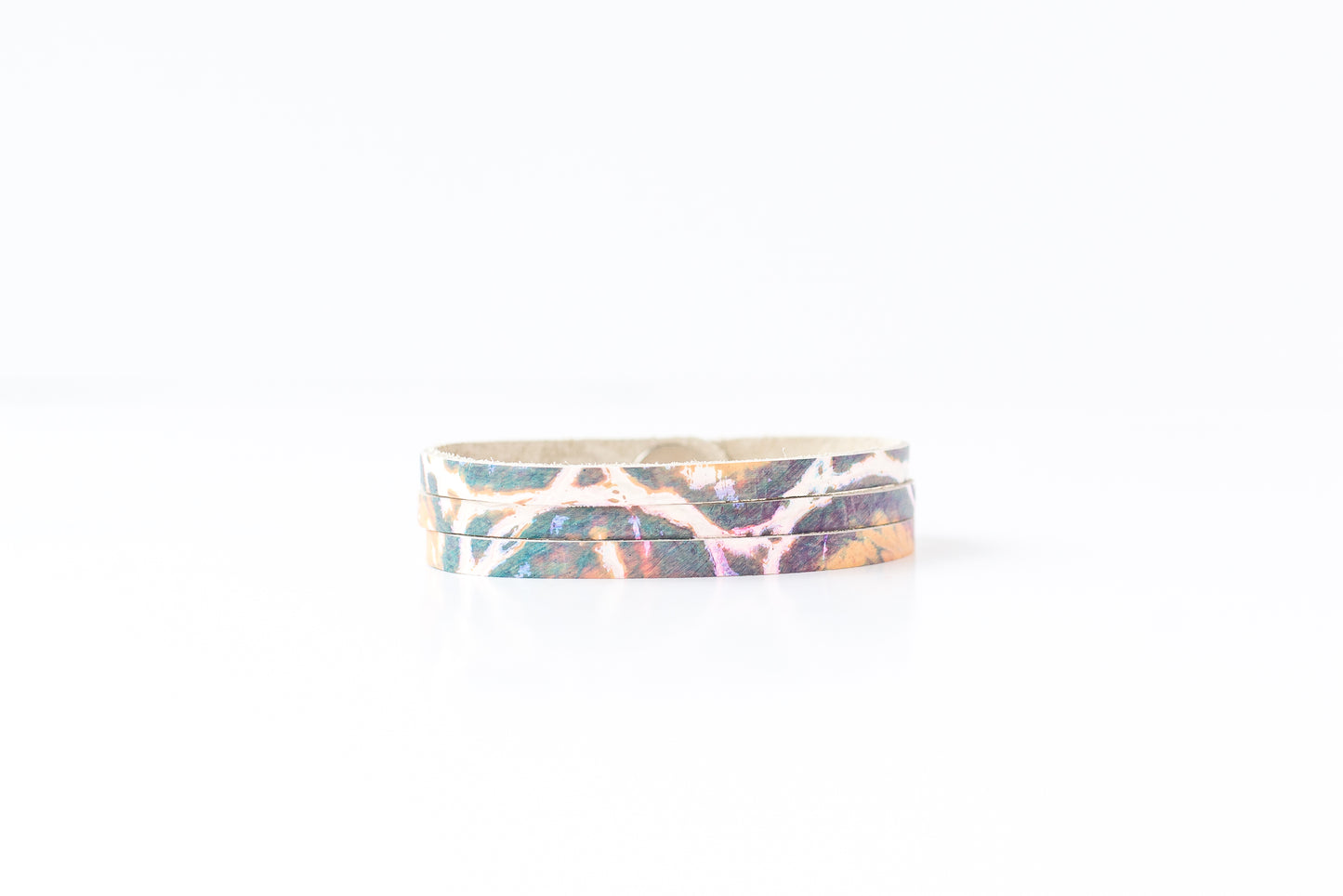 Leather Bracelet / Ultra Skinny Sliced Cuff / Prism Reptile