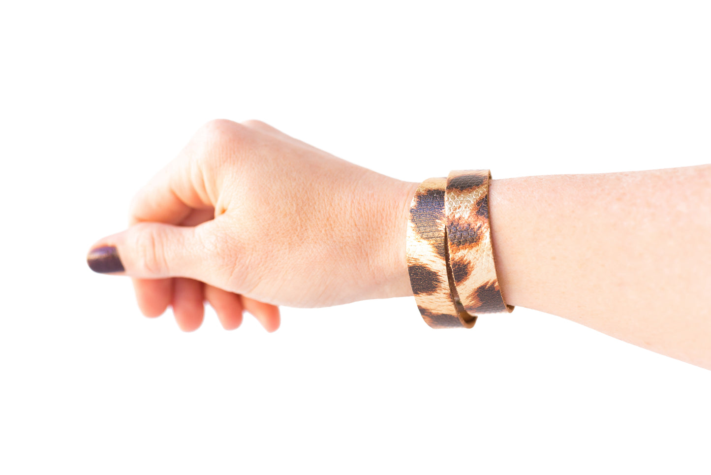 Leather Bracelet / Slim Wrap Cuff / Shimmer Big Cat