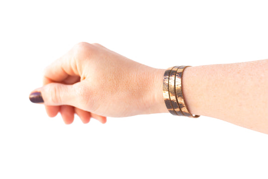 Leather Bracelet / Ultra Skinny Sliced Cuff / Shimmer Big Cat