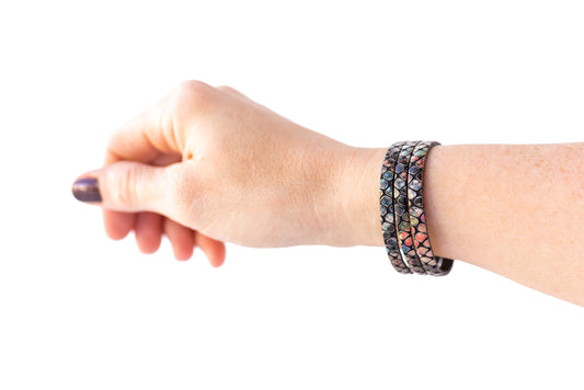 Leather Bracelet / Ultra Skinny Sliced Cuff / Prism Snake