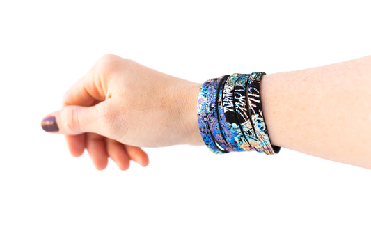 Leather Bracelet / Skinny Sliced Wrap Cuff / Cosmic Midnight