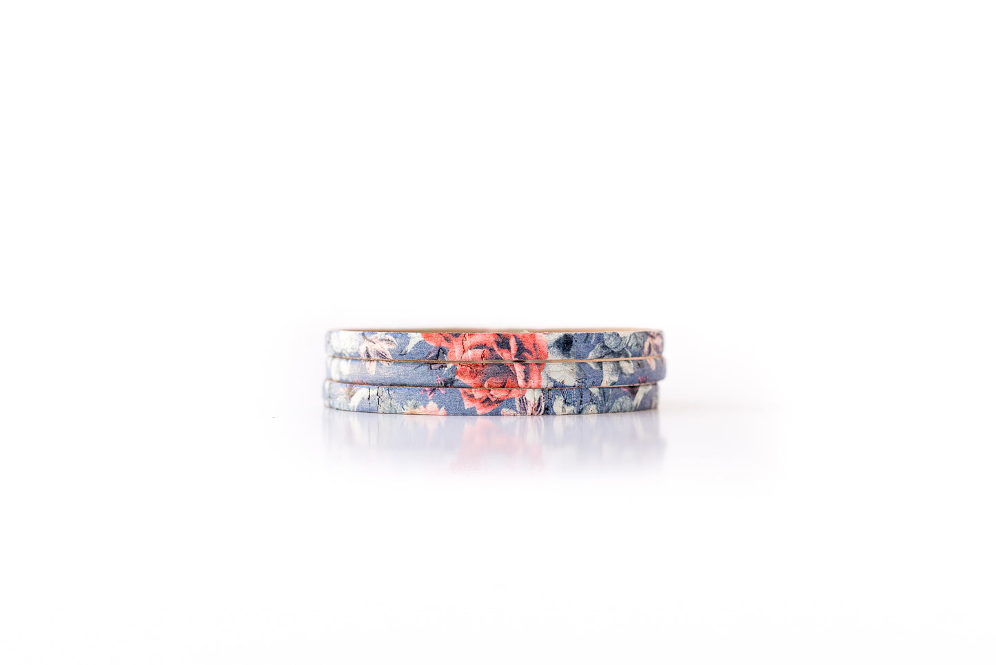 Leather Bracelet / Ultra Skinny Sliced Cuff / Pink Roses Cork