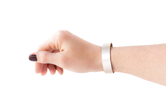 Leather Bracelet / Skinny Slim Cuff / Metallic Platinum