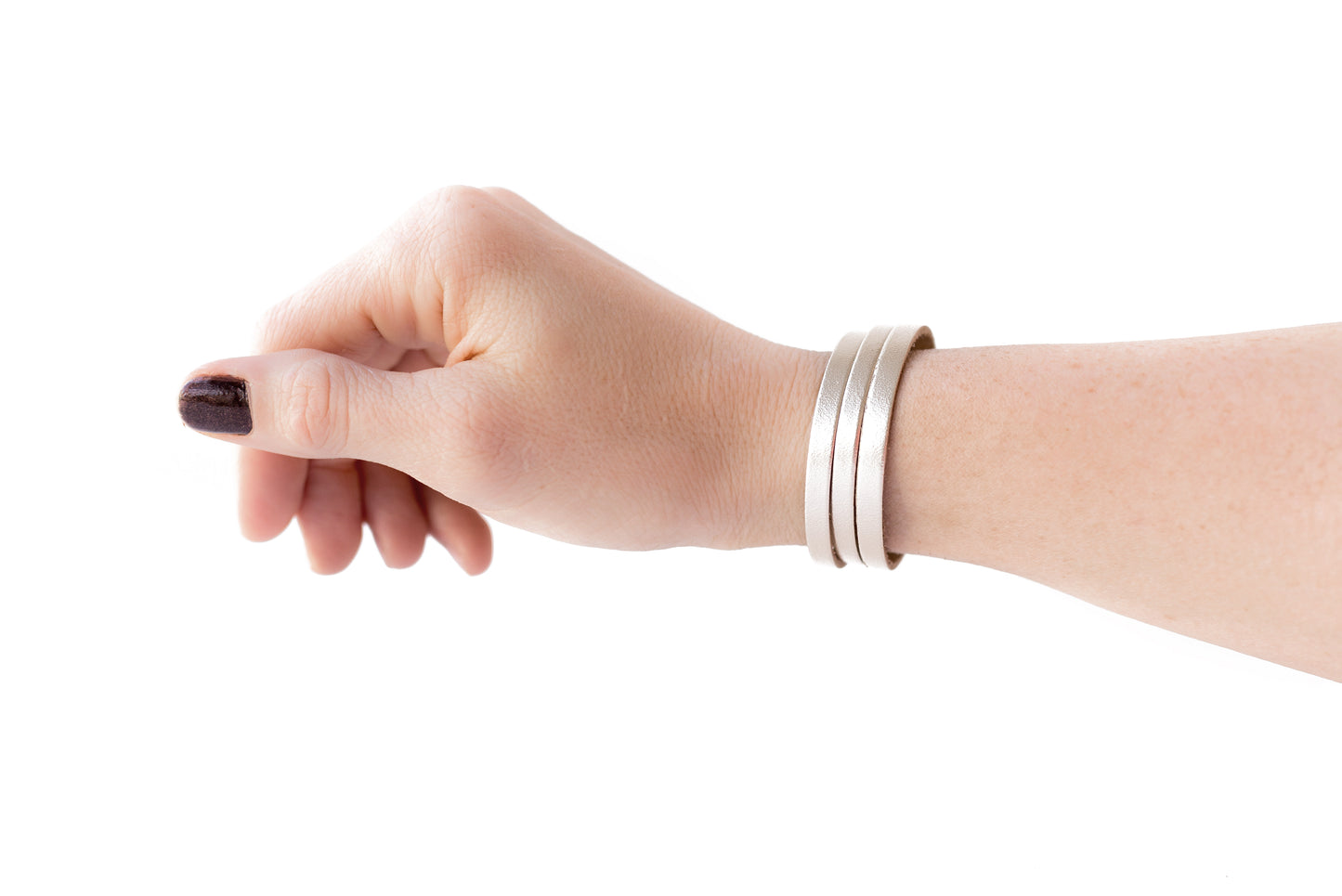 Leather Bracelet / Ultra Skinny Sliced Cuff / Metallic Platinum