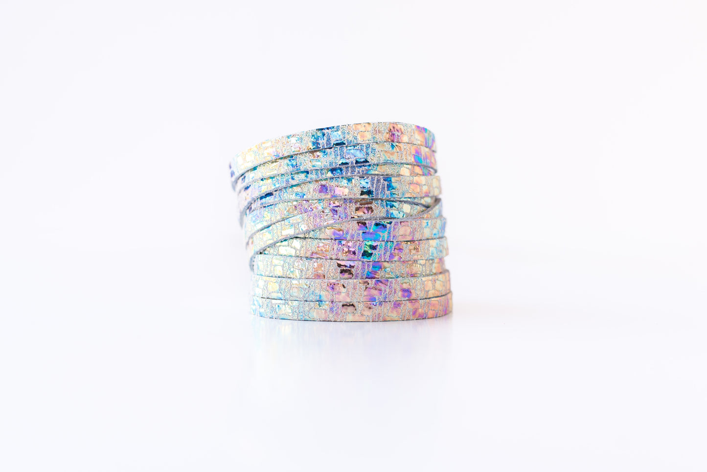 Leather Bracelet / Original Sliced Wrap Cuff / Woven Oil Spill