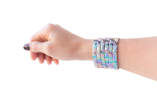 Leather Bracelet / Original Sliced Cuff / Woven Oil Spill