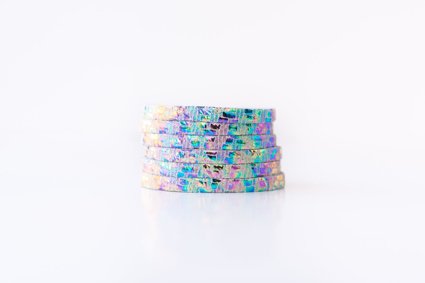 Leather Bracelet / Original Sliced Cuff / Woven Oil Spill