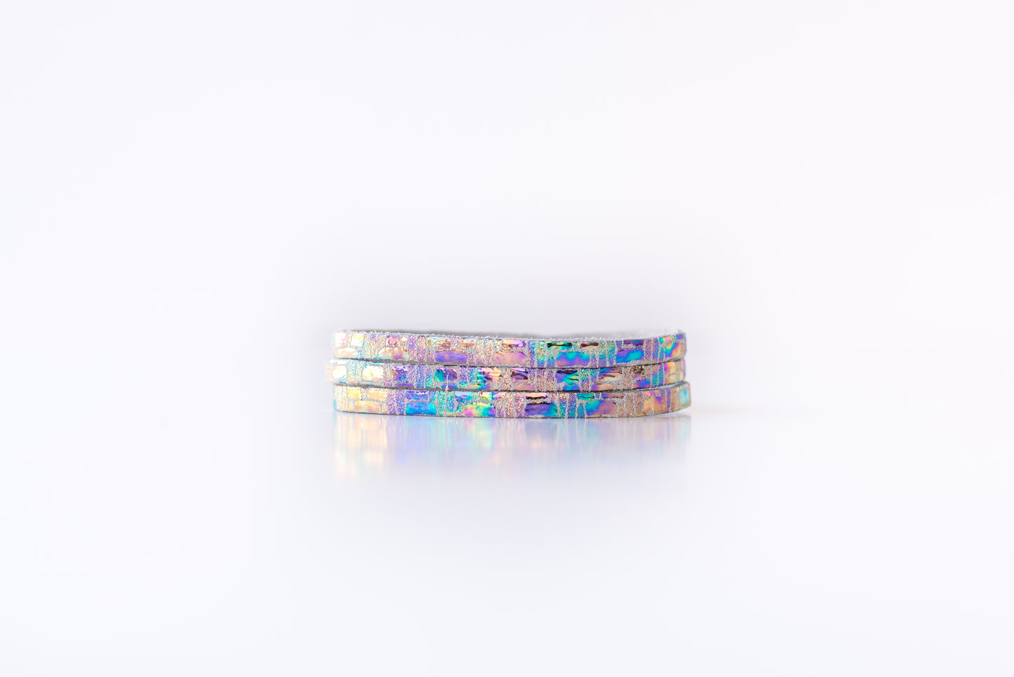 Leather Bracelet / Ultra Skinny Sliced Cuff / Woven Oil Spill