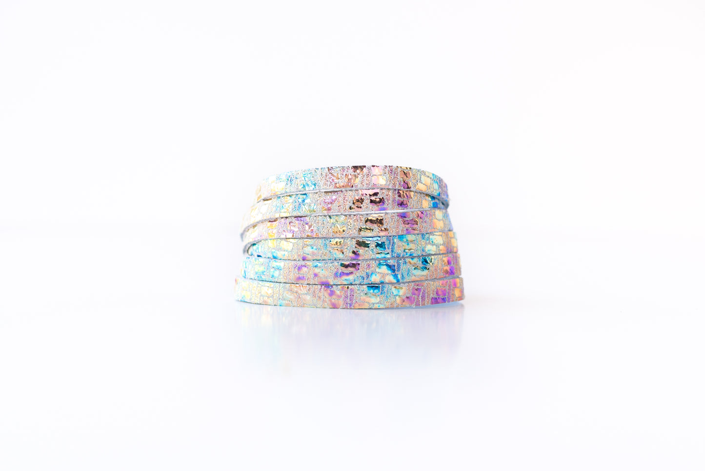 Leather Bracelet / Skinny Sliced Wrap Cuff / Woven Oil Spill