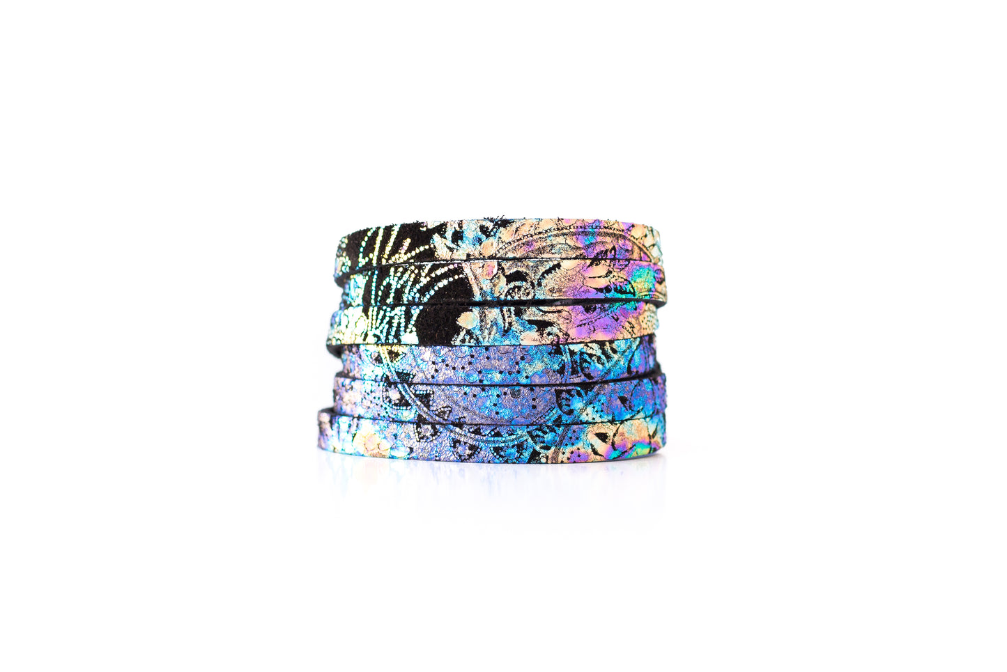 Leather Bracelet / Skinny Sliced Wrap Cuff / Cosmic Midnight