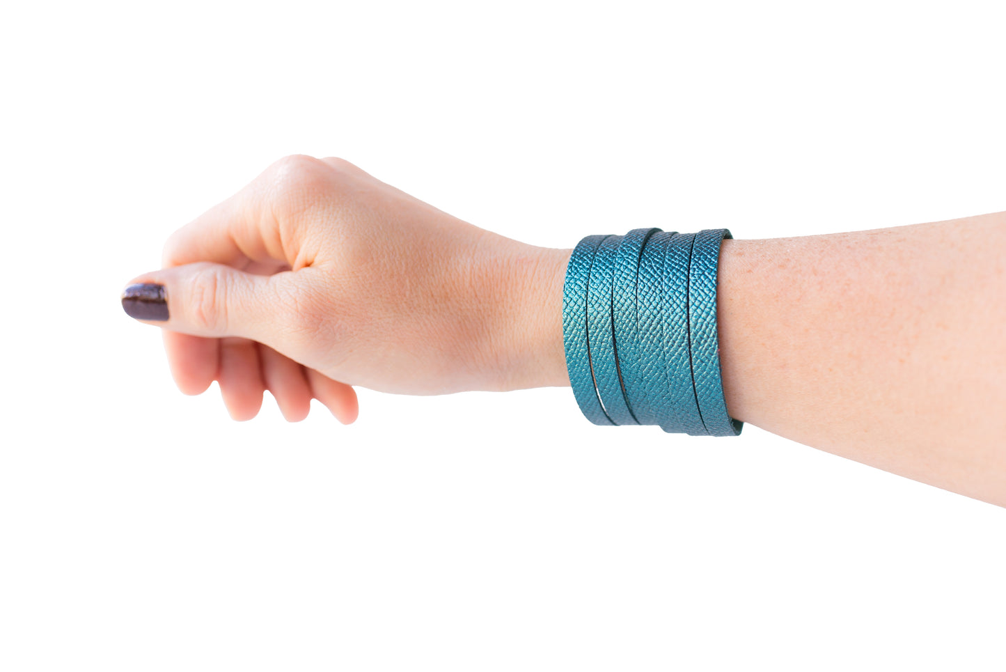 Leather Bracelet / Original Sliced Cuff / Teal Quartz Shimmer