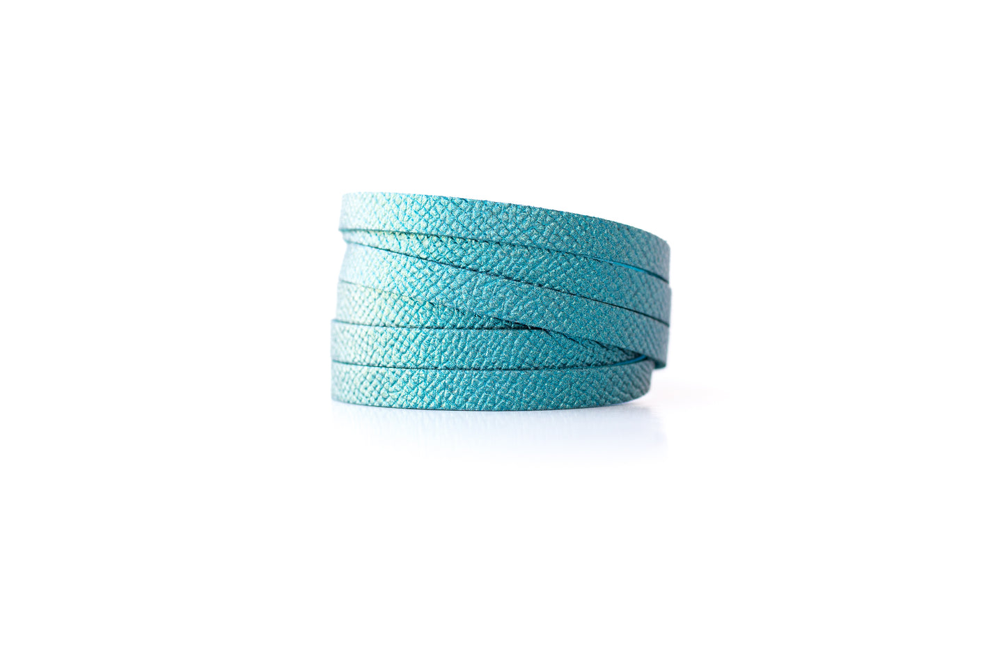 Leather Bracelet / Skinny Sliced Wrap Cuff / Teal Quartz Shimmer