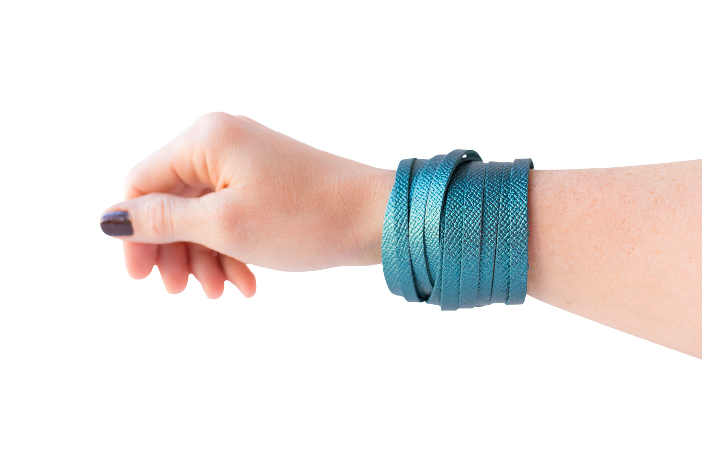 Leather Bracelet / Original Sliced Wrap Cuff / Teal Quartz Shimmer