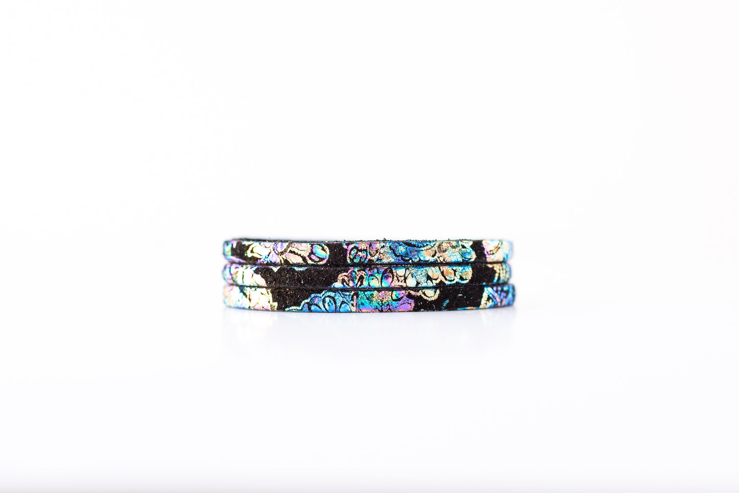 Leather Bracelet / Ultra Skinny Sliced Cuff / Cosmic Midnight