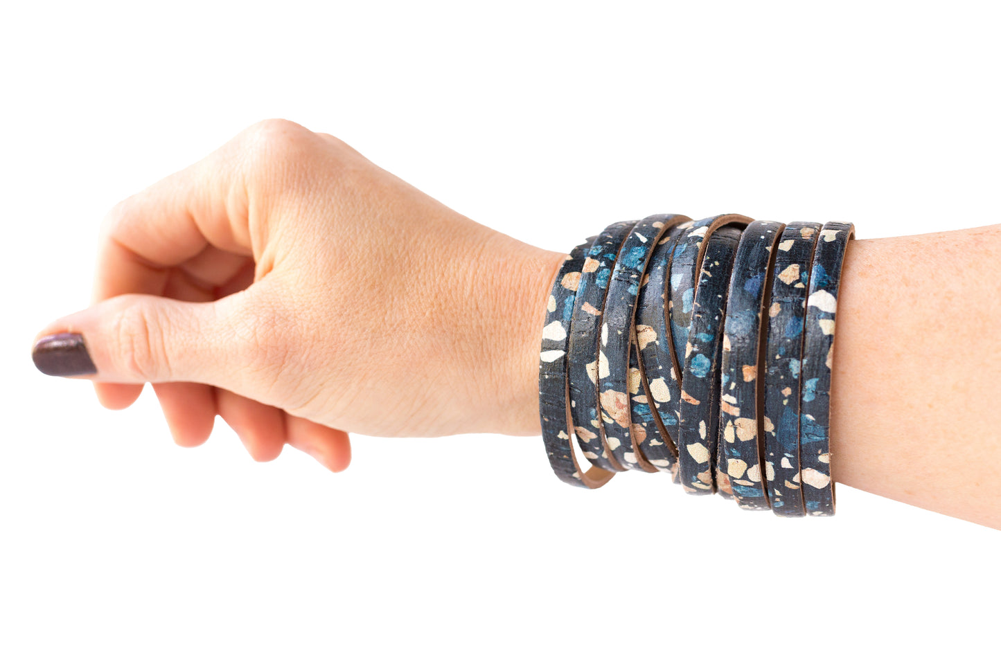 Leather Bracelet / Original Sliced Wrap Cuff / Dark Terrazzo Cork