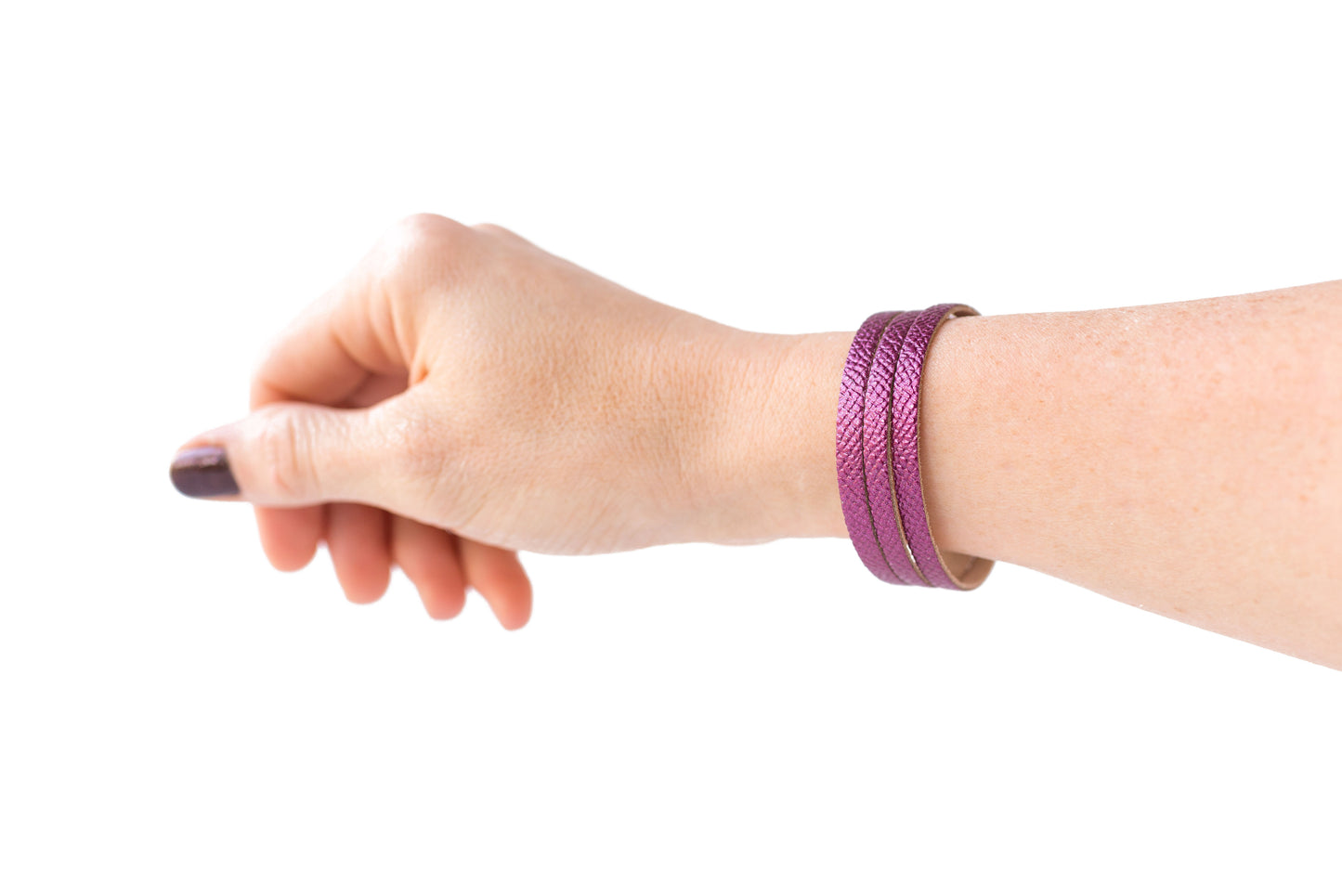 Leather Bracelet / Ultra Skinny Sliced Cuff / Pink Sapphire Shimmer