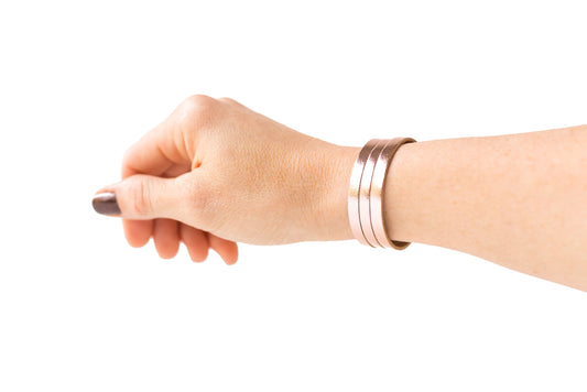 Leather Bracelet / Ultra Skinny Sliced Cuff / Metallic Rosegold