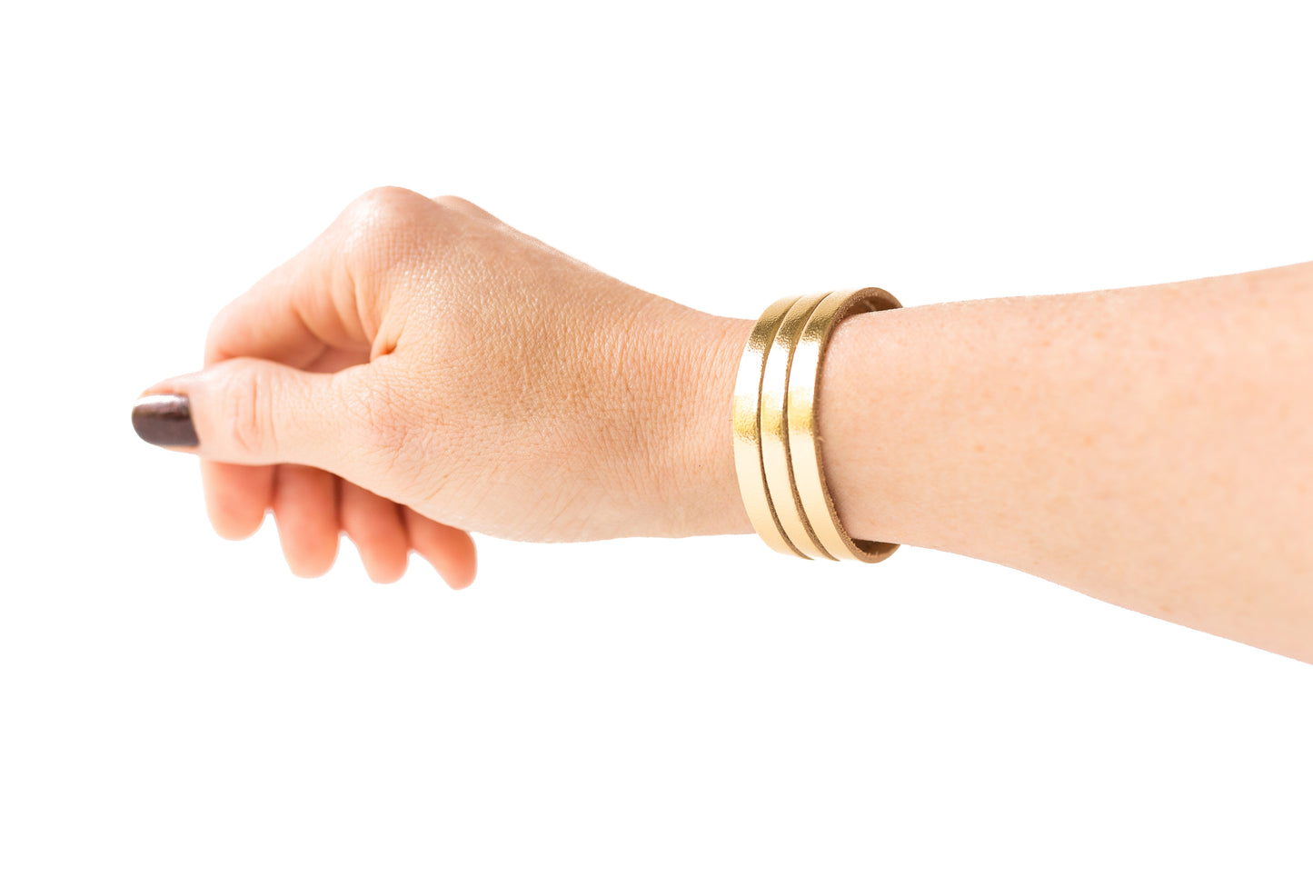 Leather Bracelet / Ultra Skinny Sliced Cuff / Metallic Gold