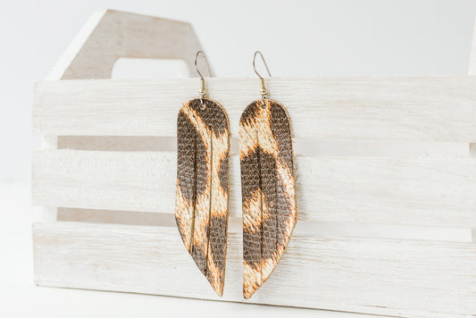 Leather Earrings / Fringe / Shimmer Big Cat