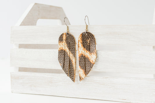 Leather Earrings / Mini Fringe / Shimmer Big Cat