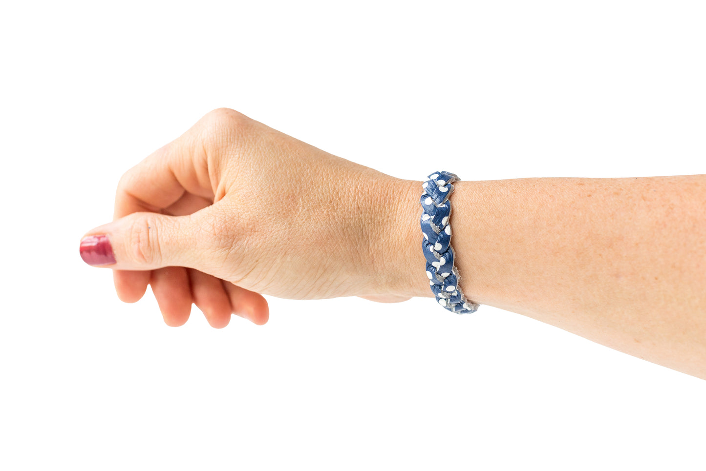Braided Leather Bracelet / Navy Dots