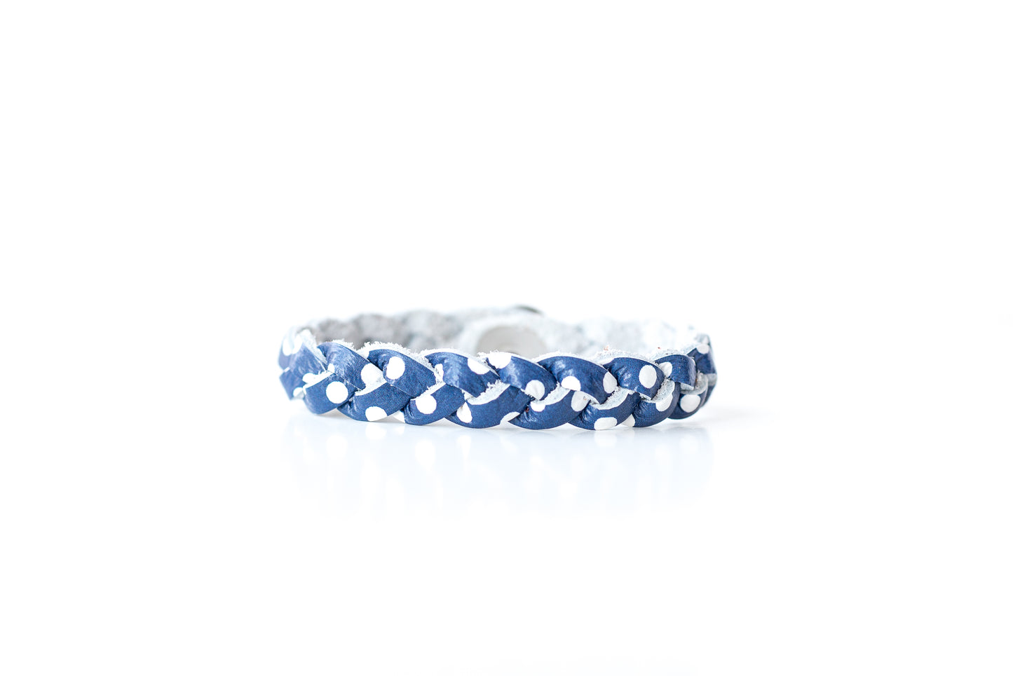 Braided Leather Bracelet / Navy Dots