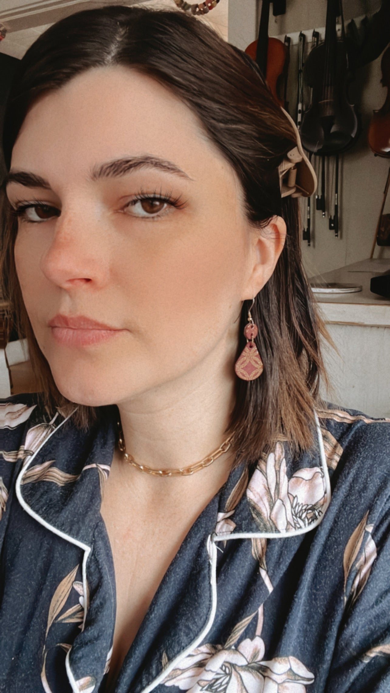 Leather Earrings / Droplets / Vintage Brown