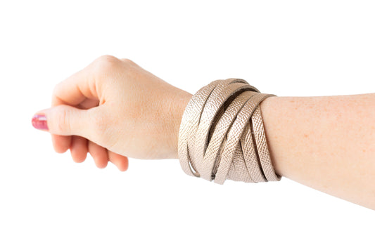 Leather Bracelet / Original Sliced Wrap Cuff / White Gold