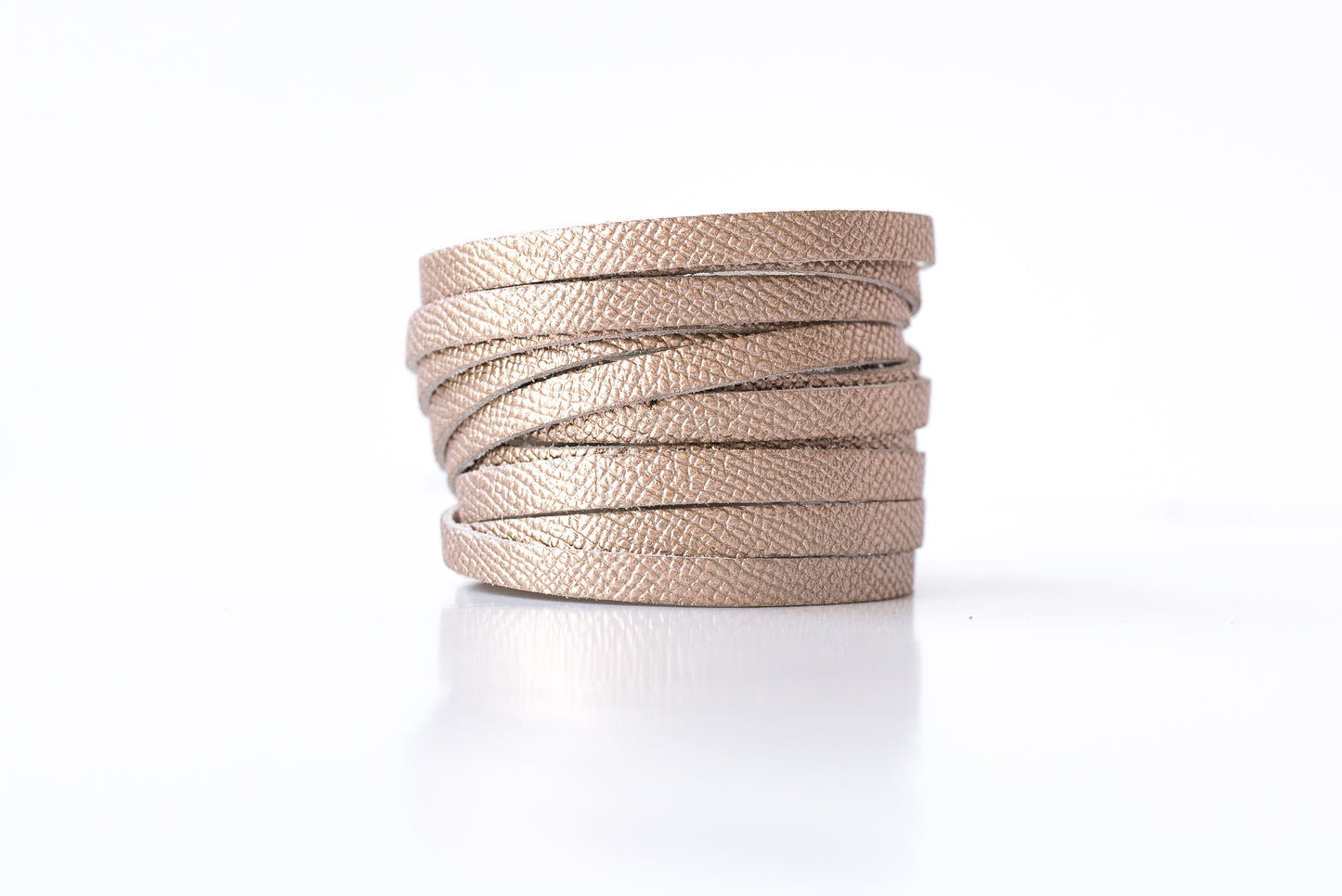Leather Bracelet / Original Sliced Wrap Cuff / White Gold