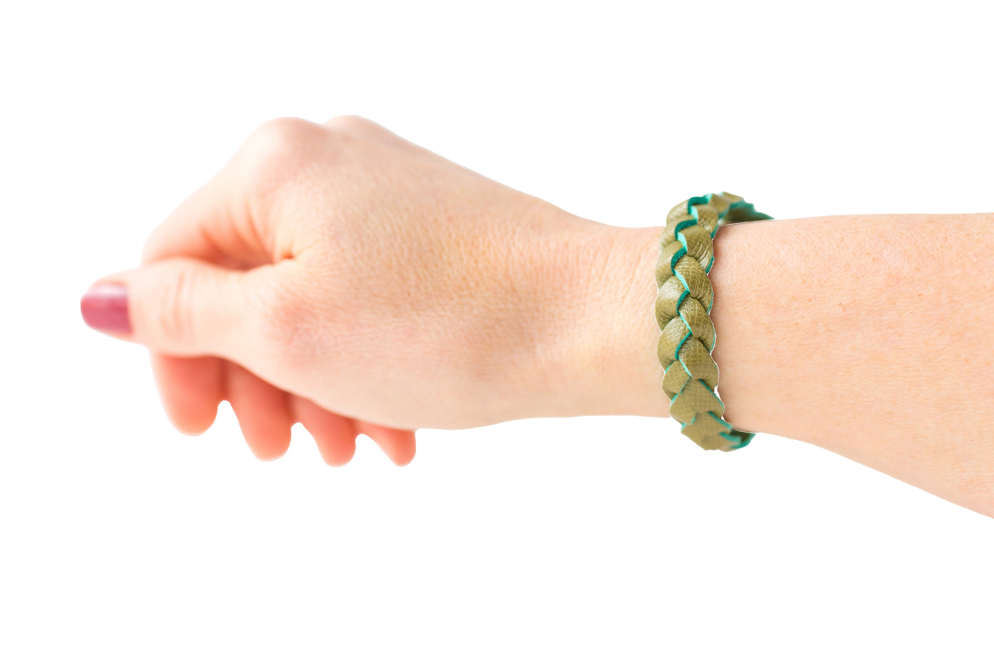 Braided Leather Bracelet / Green Olive