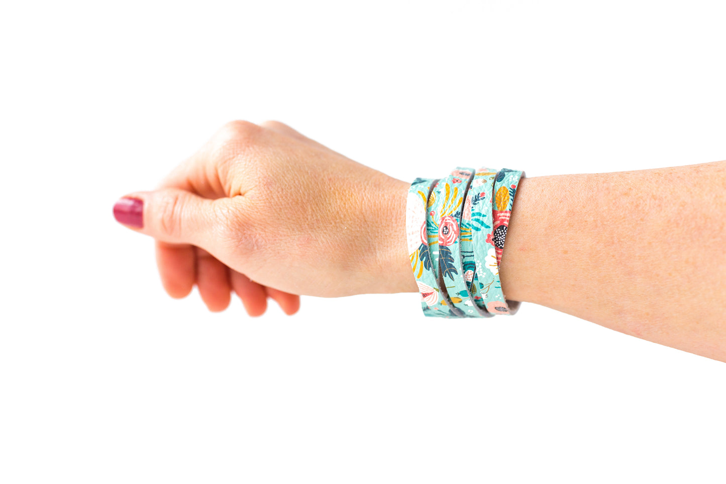 Leather Bracelet / Skinny Sliced Wrap Cuff / Spring Bouquet