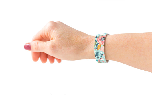 Leather Bracelet / Ultra Skinny Sliced Cuff / Spring Bouquet