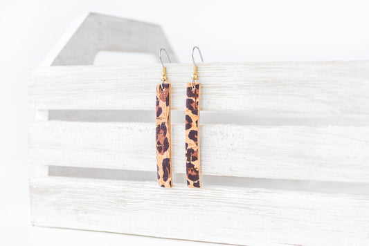 Leather Earrings / Simple / Leopard Cork