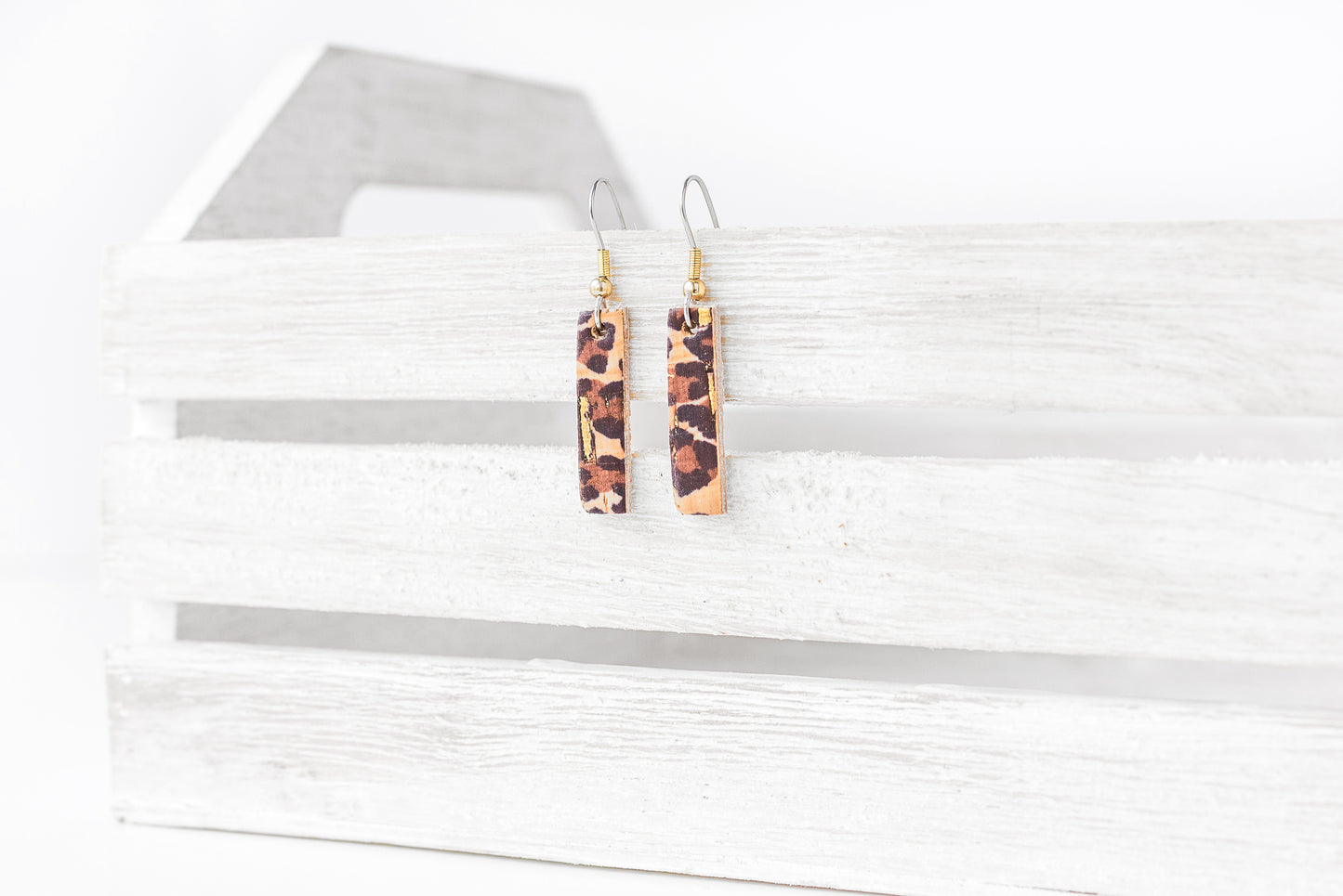 Leather Earrings / Simple Tiny / Leopard Cork