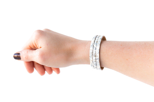 Leather Bracelet / Ultra Skinny Sliced Cuff / Simple Roses Cork