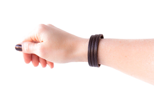 Leather Bracelet / Ultra Skinny Sliced Cuff / Chocolate Brown