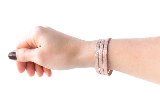 Leather Bracelet / Ultra Skinny Sliced Cuff / Rosegold
