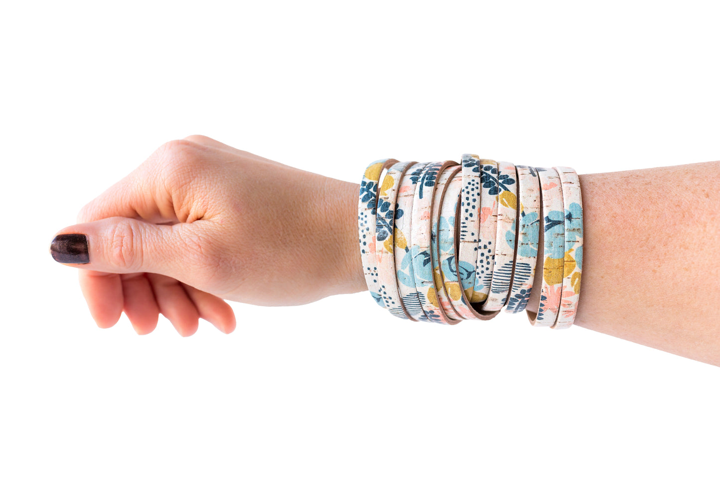 Leather Bracelet / Original Sliced Wrap Cuff / Abstract Floral Cork