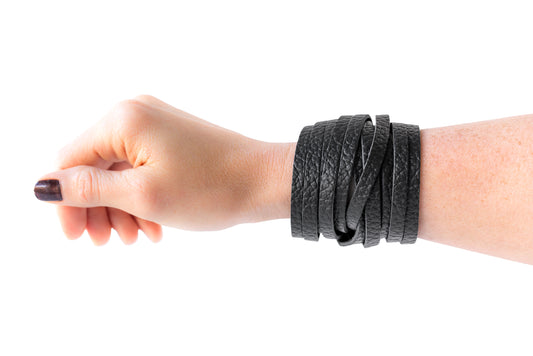 Leather Bracelet / Original Sliced Wrap Cuff / Deep Black