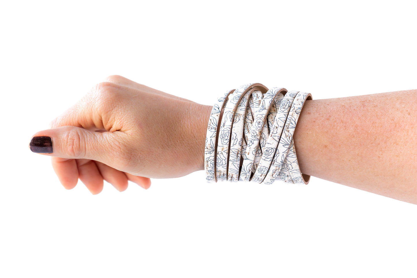 Leather Bracelet / Original Sliced Wrap Cuff / Simple Roses Cork